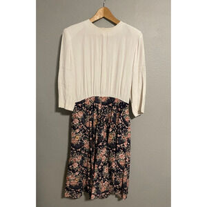 Vintage Womens Midi Dress Size Petite 11/12 Floral Pleated Cottagecore Prairie